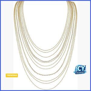 Cubic Zirconia Layered Chain Necklace with Simulated Diamond Pave